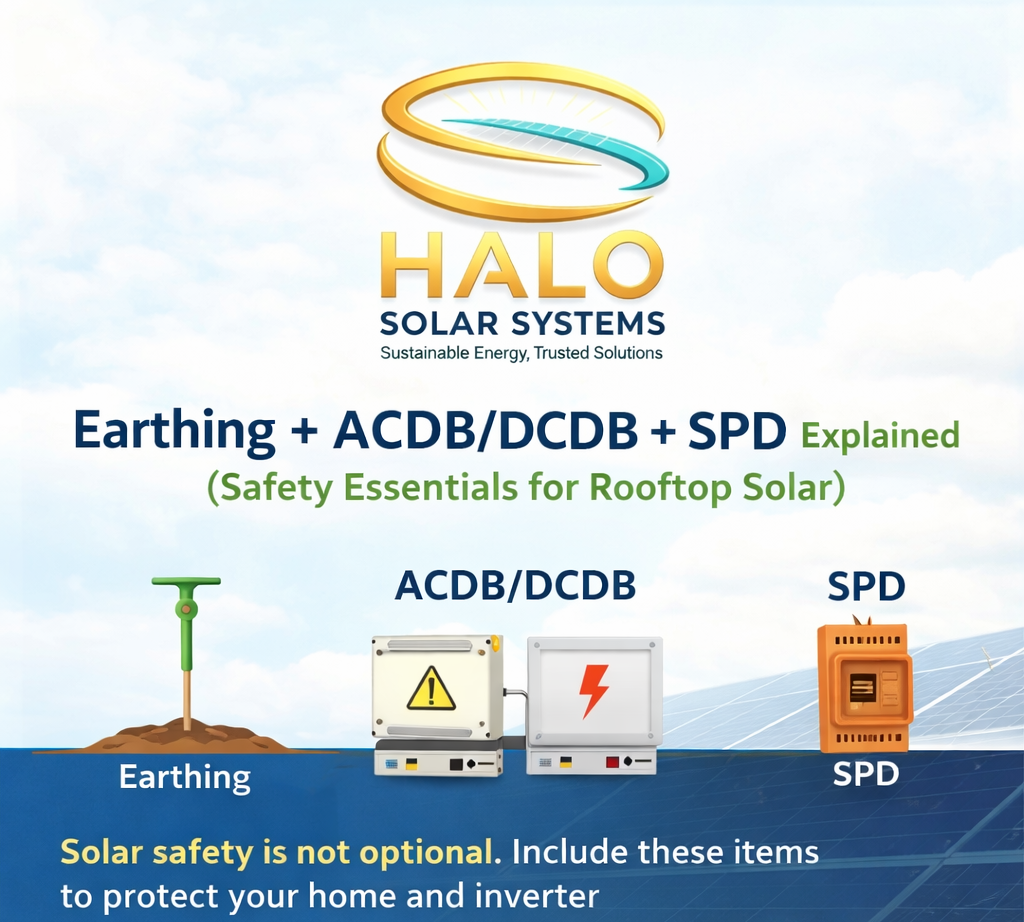 Earthing ACDBDCDB SPD Explained (Safety Essentials for Rooftop Solar) by Halo Solar Systems Bhopal